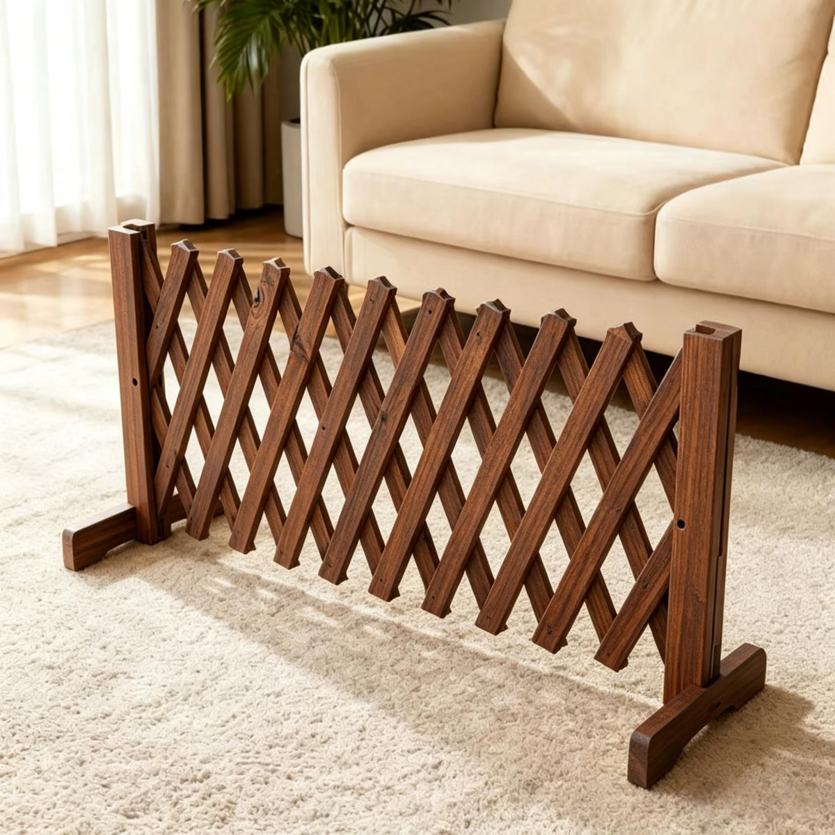 Expandable Wooden Dog Gate, Indoor Outdoor Dog Fence(Wood,L)