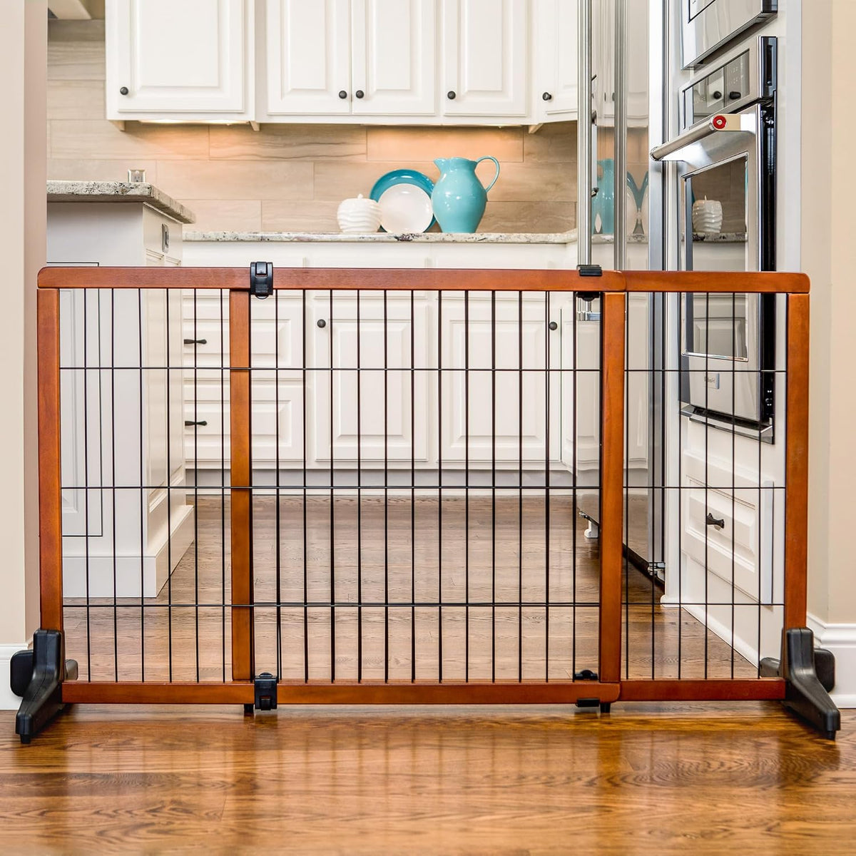 Carlson 28" Extra Tall Super Wide Dog Gate, 40"-70” Adjustable Freestanding Wooden Pet Gate for Doorways & Hallways