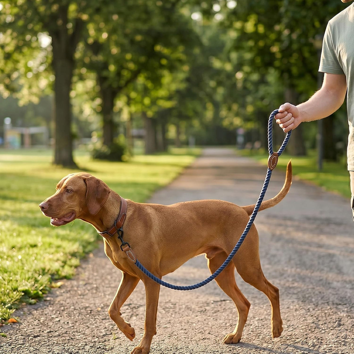Mile High Life Dog Leash Braided Cotton Rope with Leather-Reinforced Ends