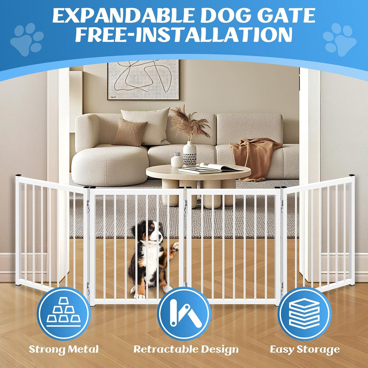 Freestanding Short Dog Gate, 16" Tall Small Pet Gate Easily Step Over