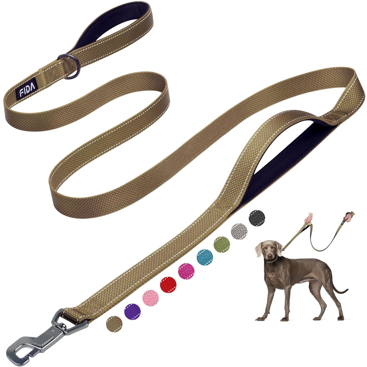 Fida Heavy Duty Dog Leash for Medium Large Dogs, 4 FT, Dual Padded Handles