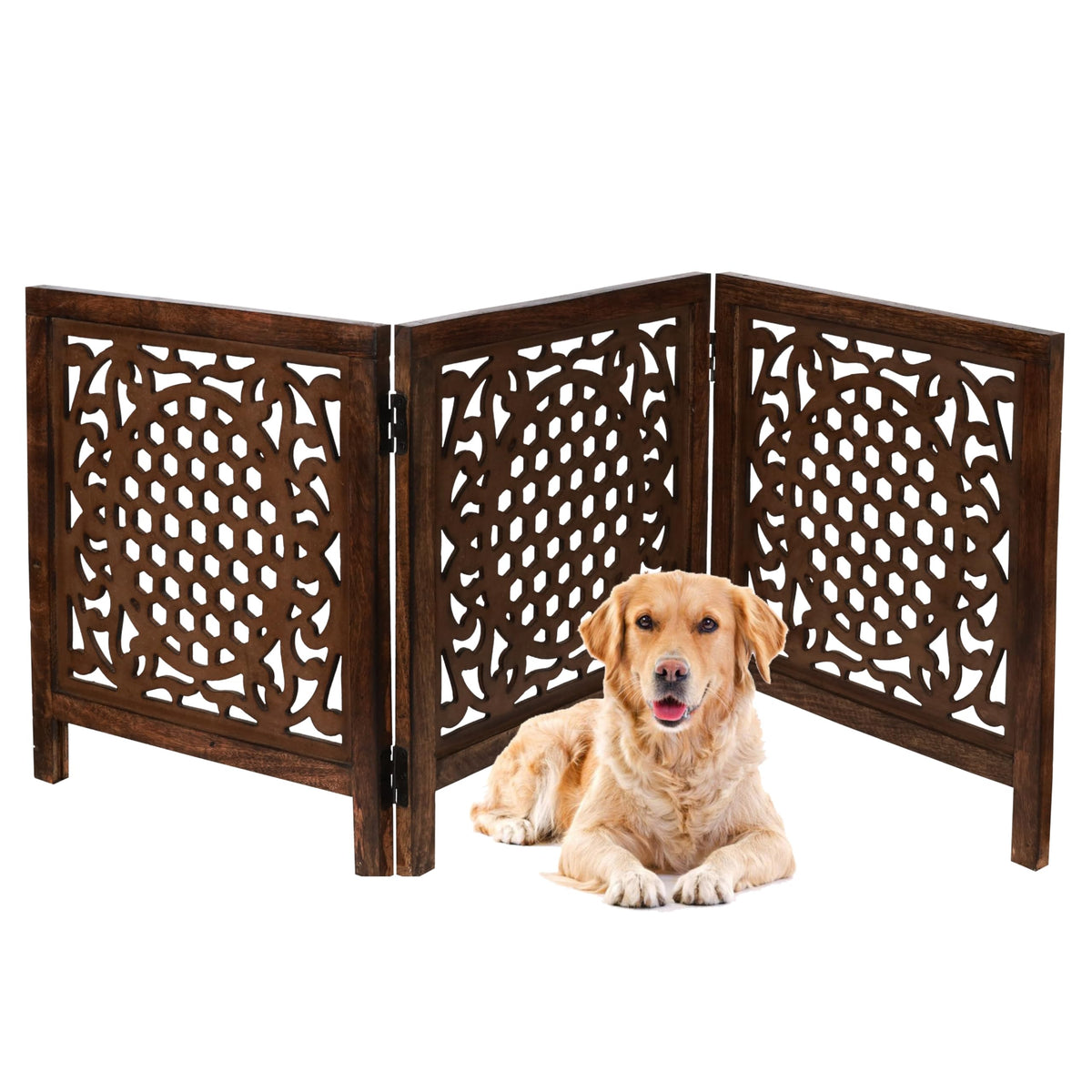 Free Standing Dog gate, Foldable Wooden Pet Gate Indoor 20W x 24H