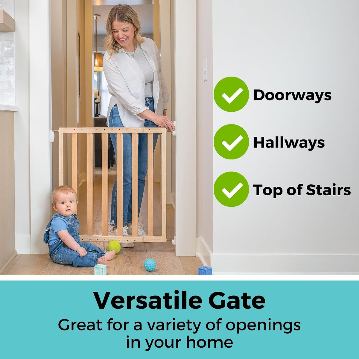 Toddleroo LuxeCraft Wood Baby Gate; 25.25"-39.25" Wide, 30" Tall, Natural