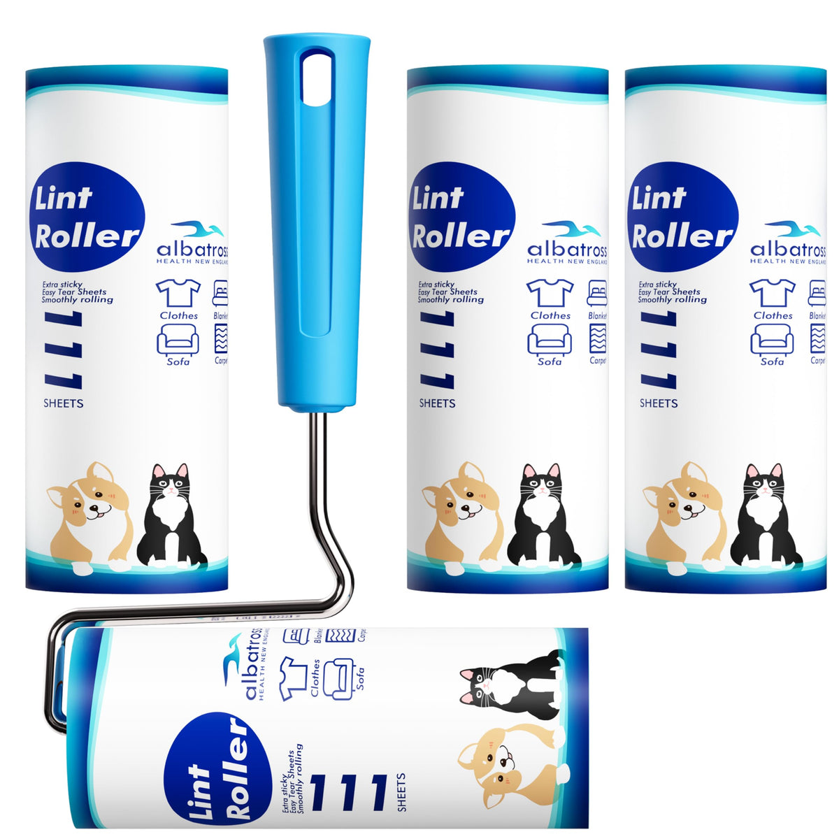 800 Sheets Lint Rollers for Pet Hair Extra Sticky, 4 Handles, 8 Rollers