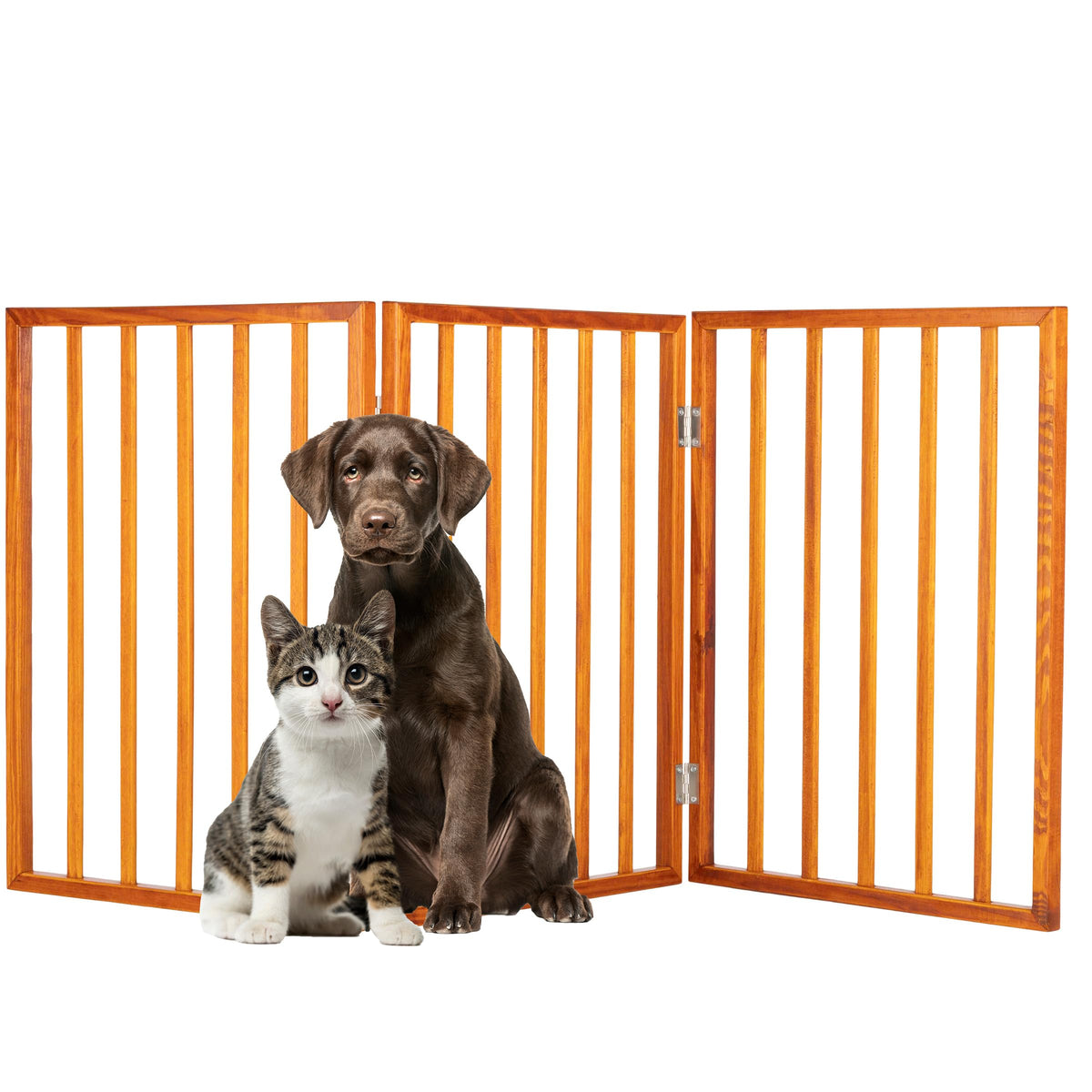 Pet Gate - 4-Panel Indoor Foldable Dog Fence for Stairs, Hallways, or Doorways - 72x24-Inch Wood Freestanding Dog Gates by PETMAKER (Black)