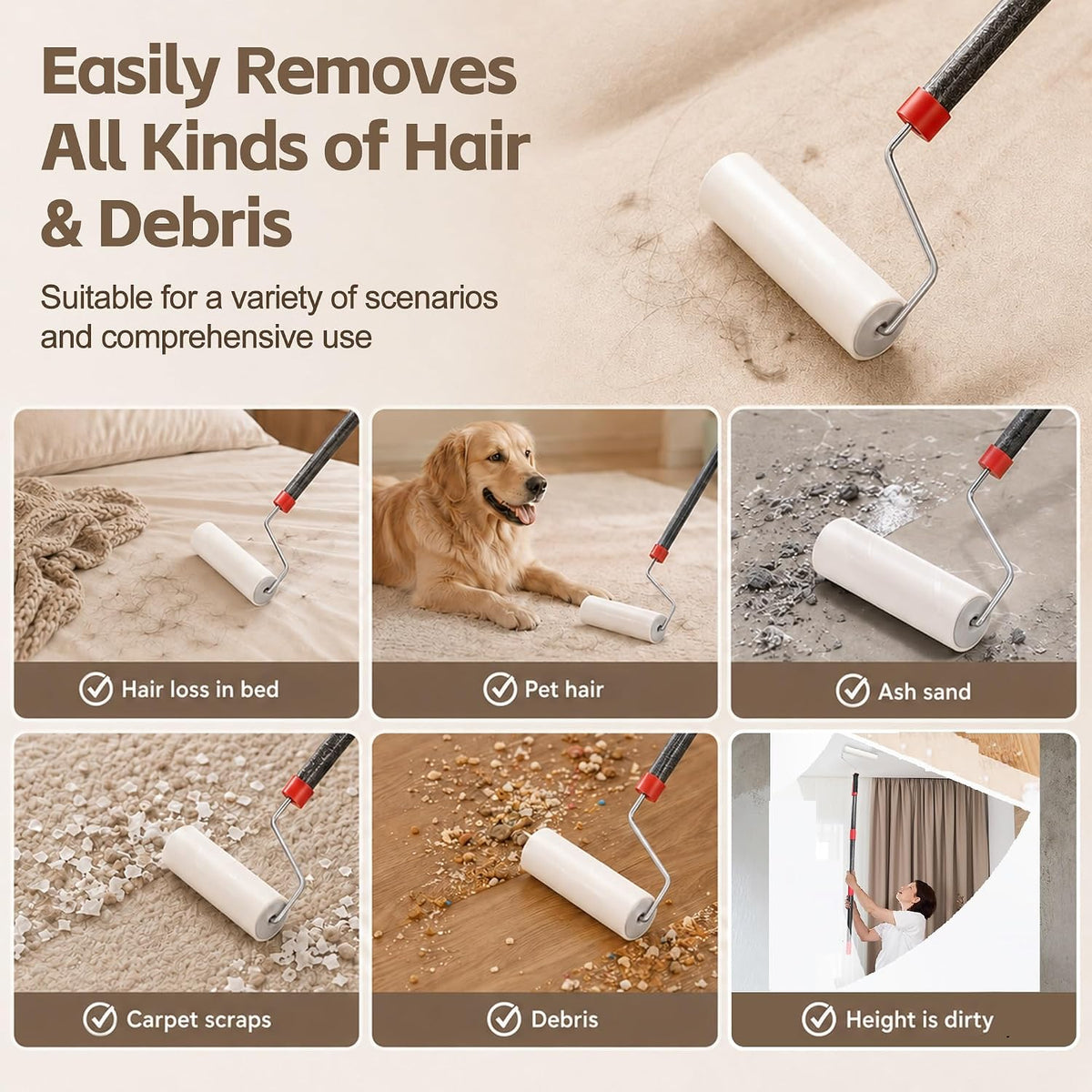 Pet Hair Lint Roller, Extra Sticky – 9.45" Wide Large Roller with 240 Adhesive Sheets, 51" Long Handle Sticky Mop for Carpet, Floor, Couch, Bed Sheets – Home Cleaning