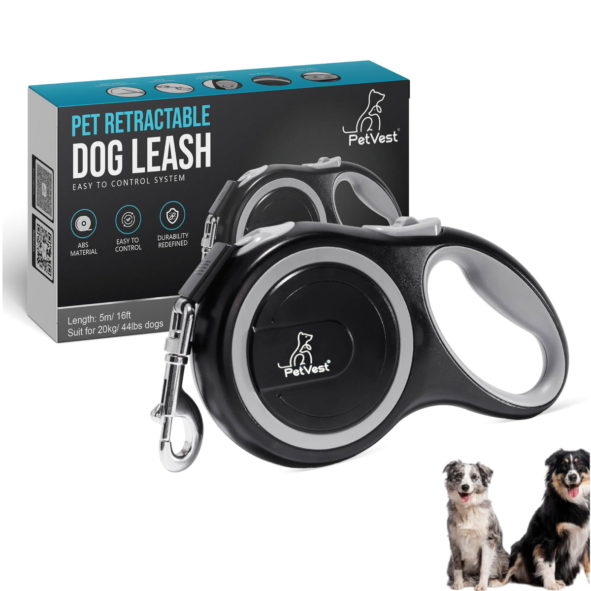 Retractable Dog Leash – Extendable up to 26 FT, Heavy Duty Nylon Tape, No-Tangle, One-Handed Brake & Lock, for Small to X-Large Dogs up to 110 lbs (Black)