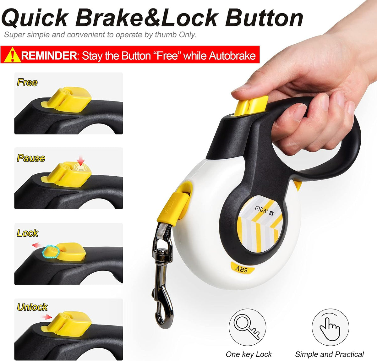 Fida AutoBrake Heavy Duty Retractable Dog Leash, 16 ft, for Dogs that Pull