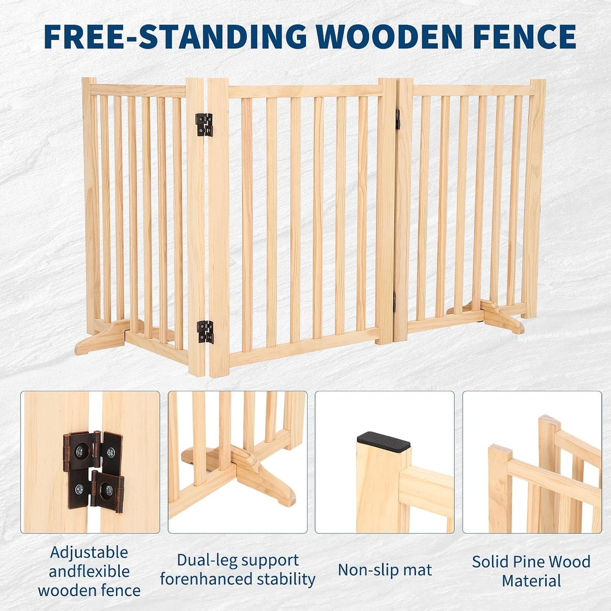 Garvee Foldable Wooden Dog Gate, with Support Feet,3 Panel H:24”