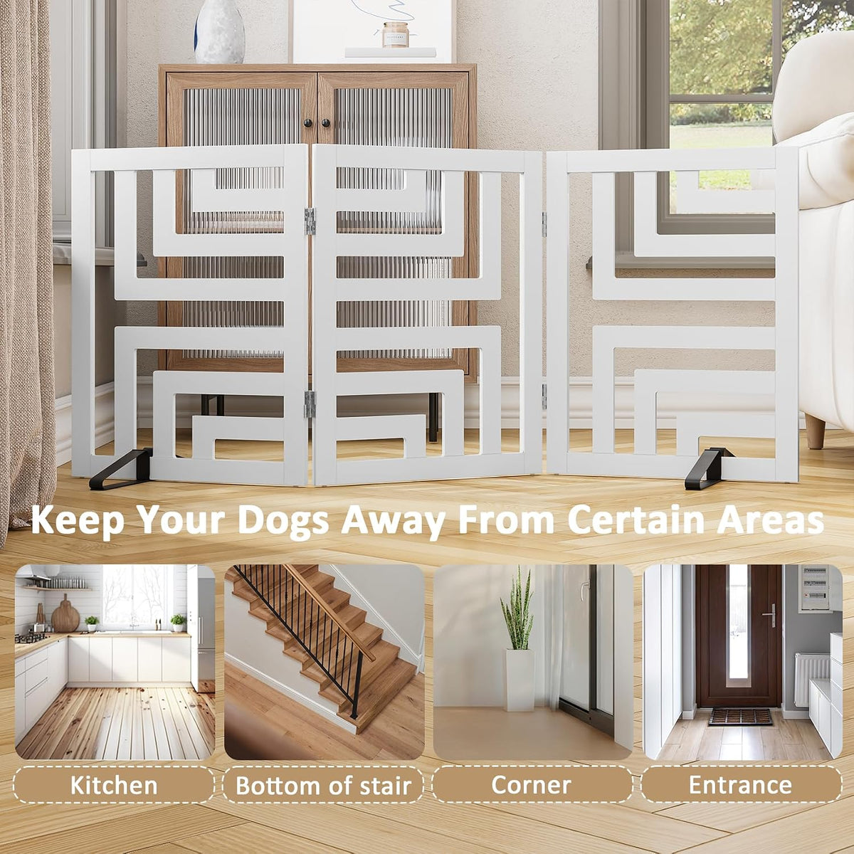 Dog Gate, Wooden Dog Gates for Doorways House and Stairs, Freestanding Pet Gate for Dogs, Puppy Fences Indoor