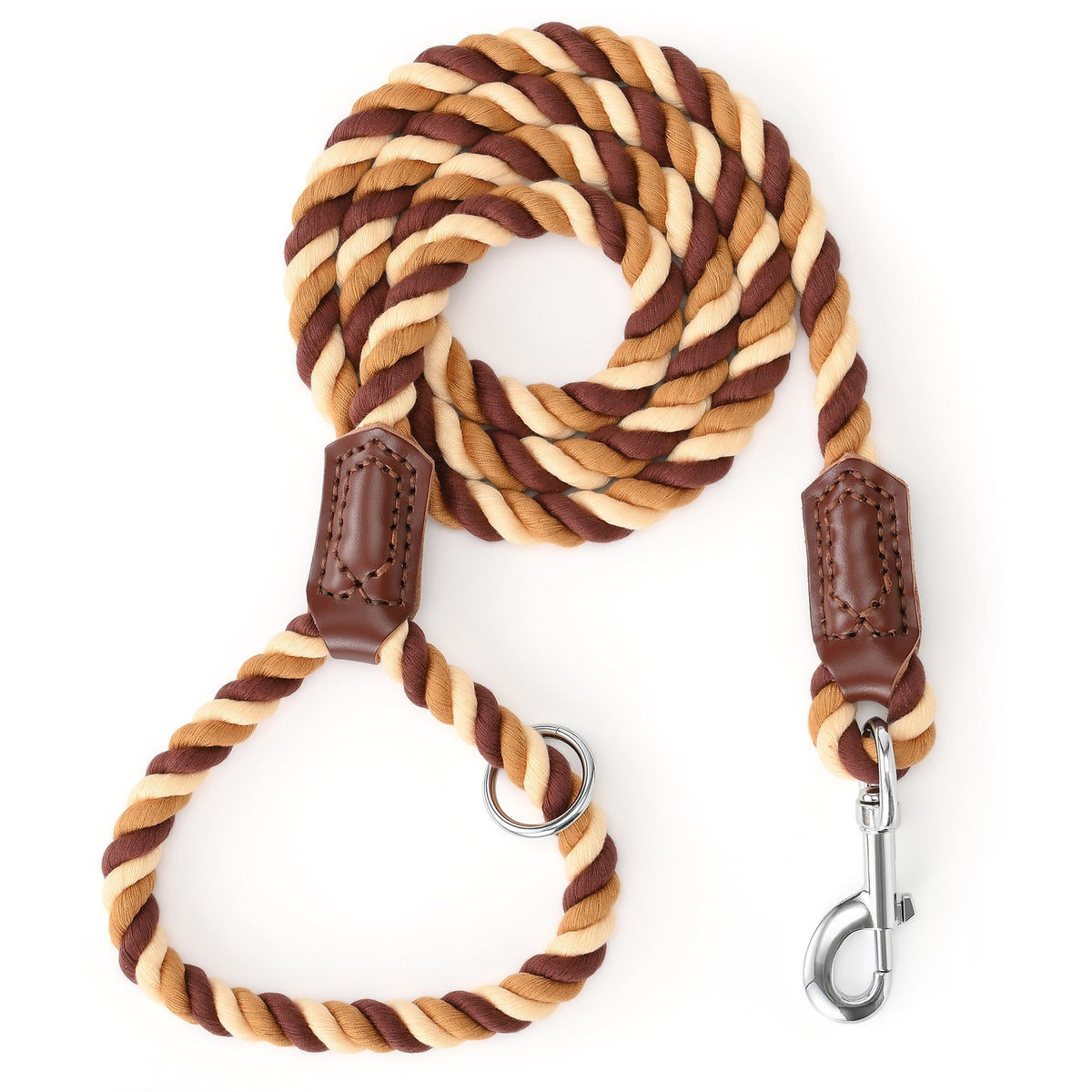 Mile High Life Dog Leash Braided Cotton Rope with Leather-Reinforced Ends