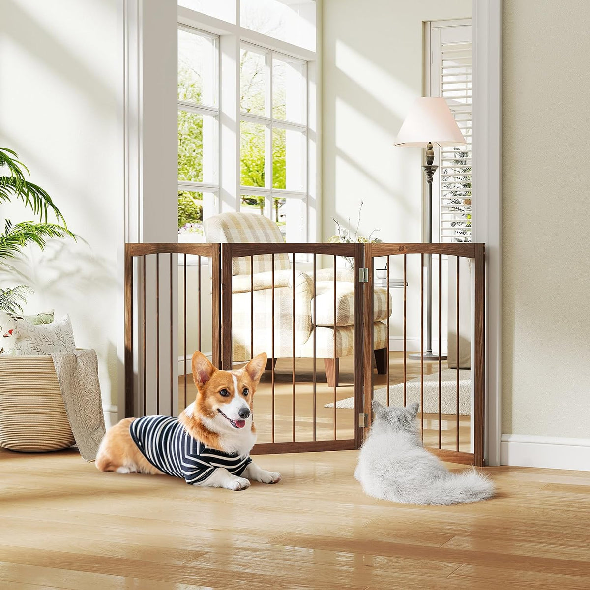 Giantex Freestanding Foldable Dog Gate Indoor, 63" W x 30" H Extra Wide