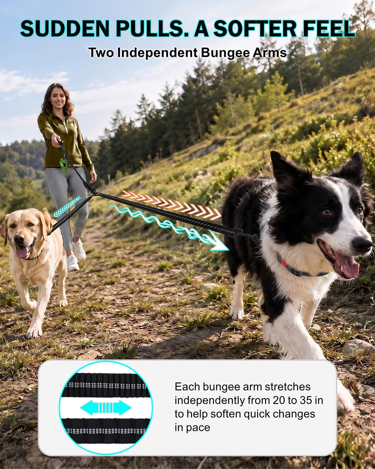 Taglory Double Dog Leash for Two Dogs No Tangle, Bungee Extension, Large