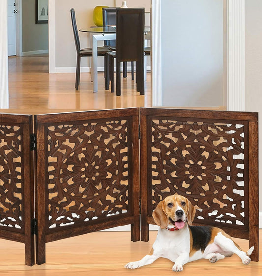 Free Standing Dog gate, Foldable Wooden Pet Gate Indoor 20W x 24H