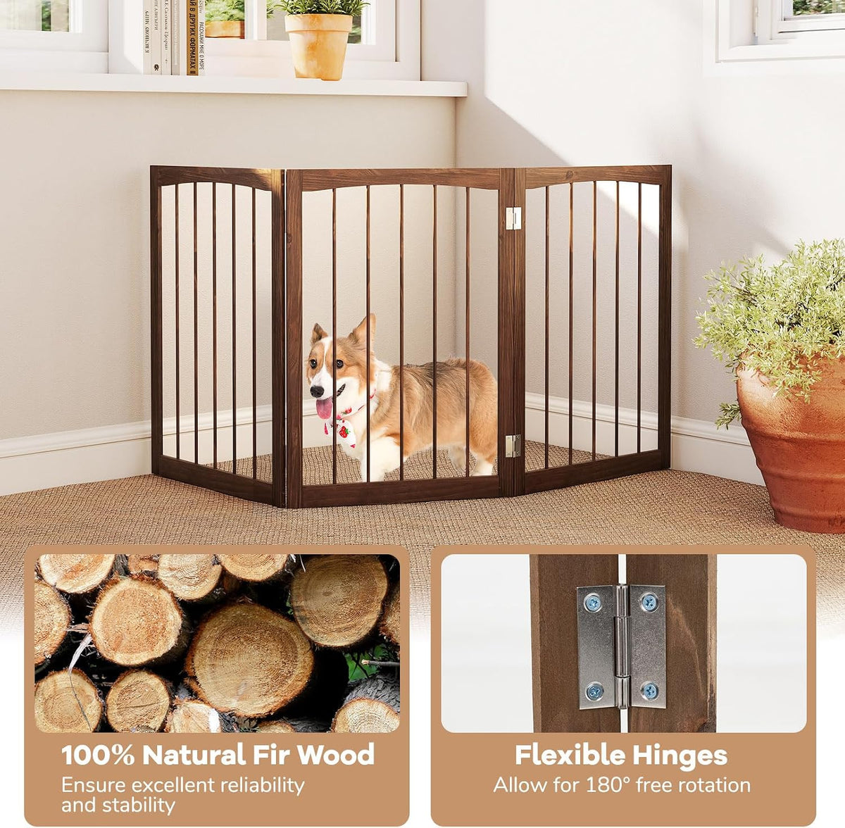 Giantex Freestanding Foldable Dog Gate Indoor, 63" W x 30" H Extra Wide