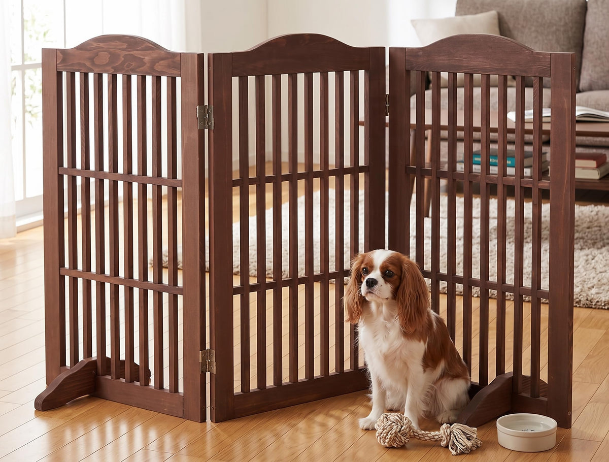 Wooden Freestanding Pet Gate, 3-Panel, 30" Tall, White
