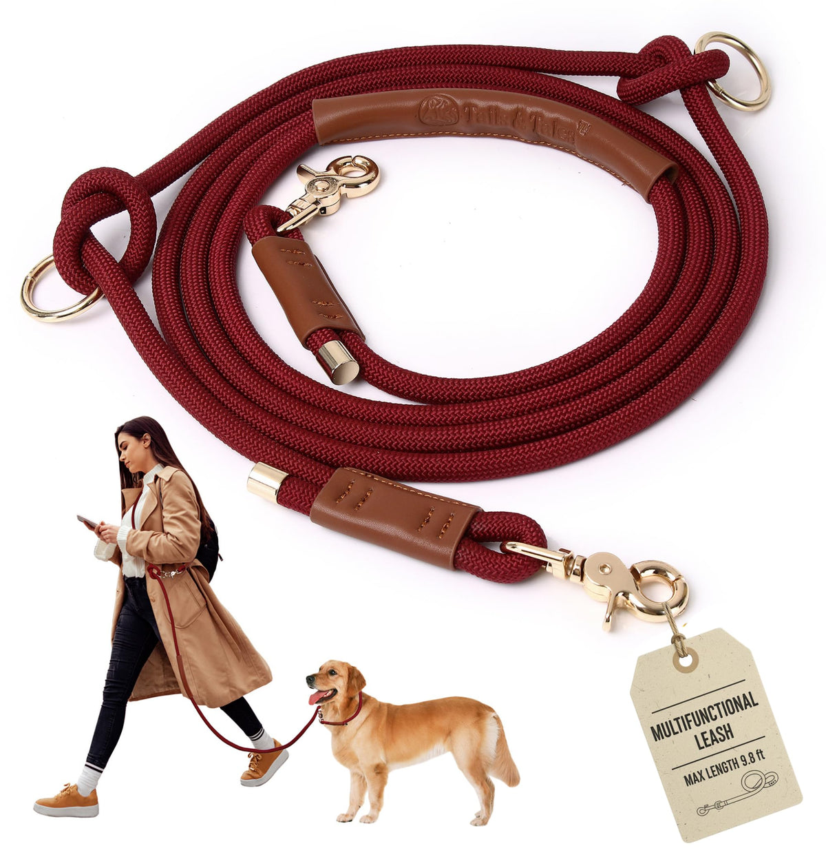 Hands Free Multifunctional Dog Leash for 1 or 2 Dogs, 9.8 ft, Tapestry Blue