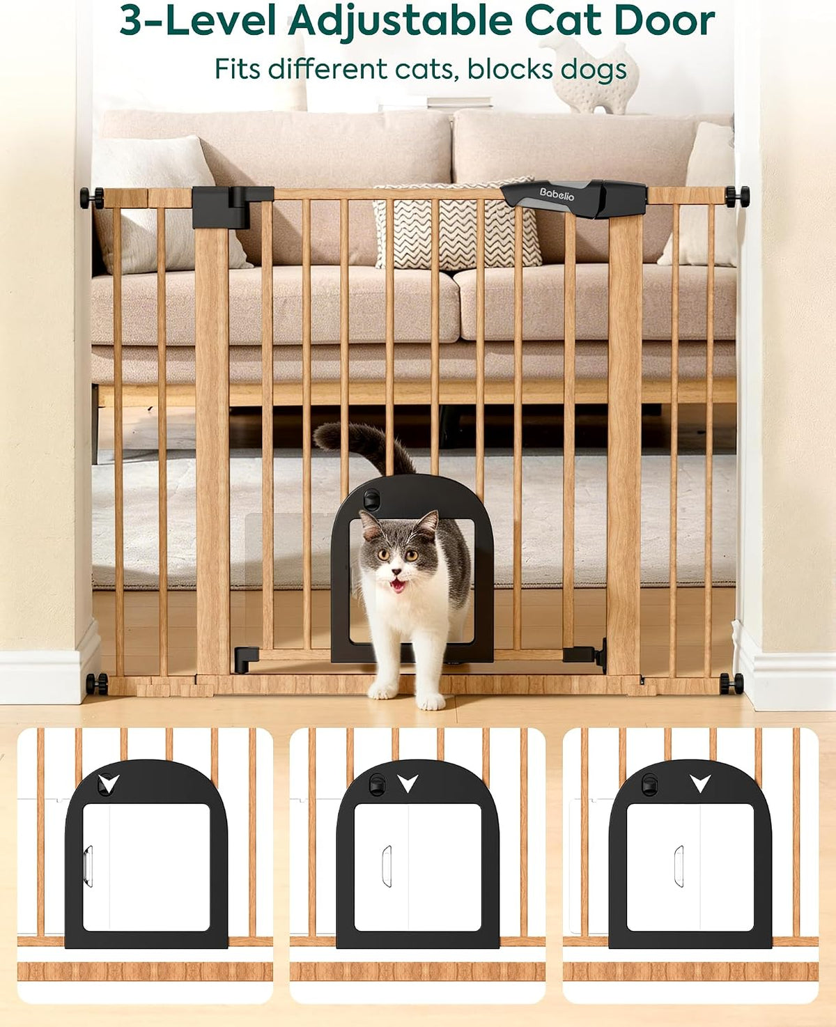 Babelio Dog Gate with Adjustable Cat Door, CatPrivilege III, 29-43"