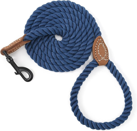 Mile High Life Dog Leash Braided Cotton Rope with Leather-Reinforced Ends