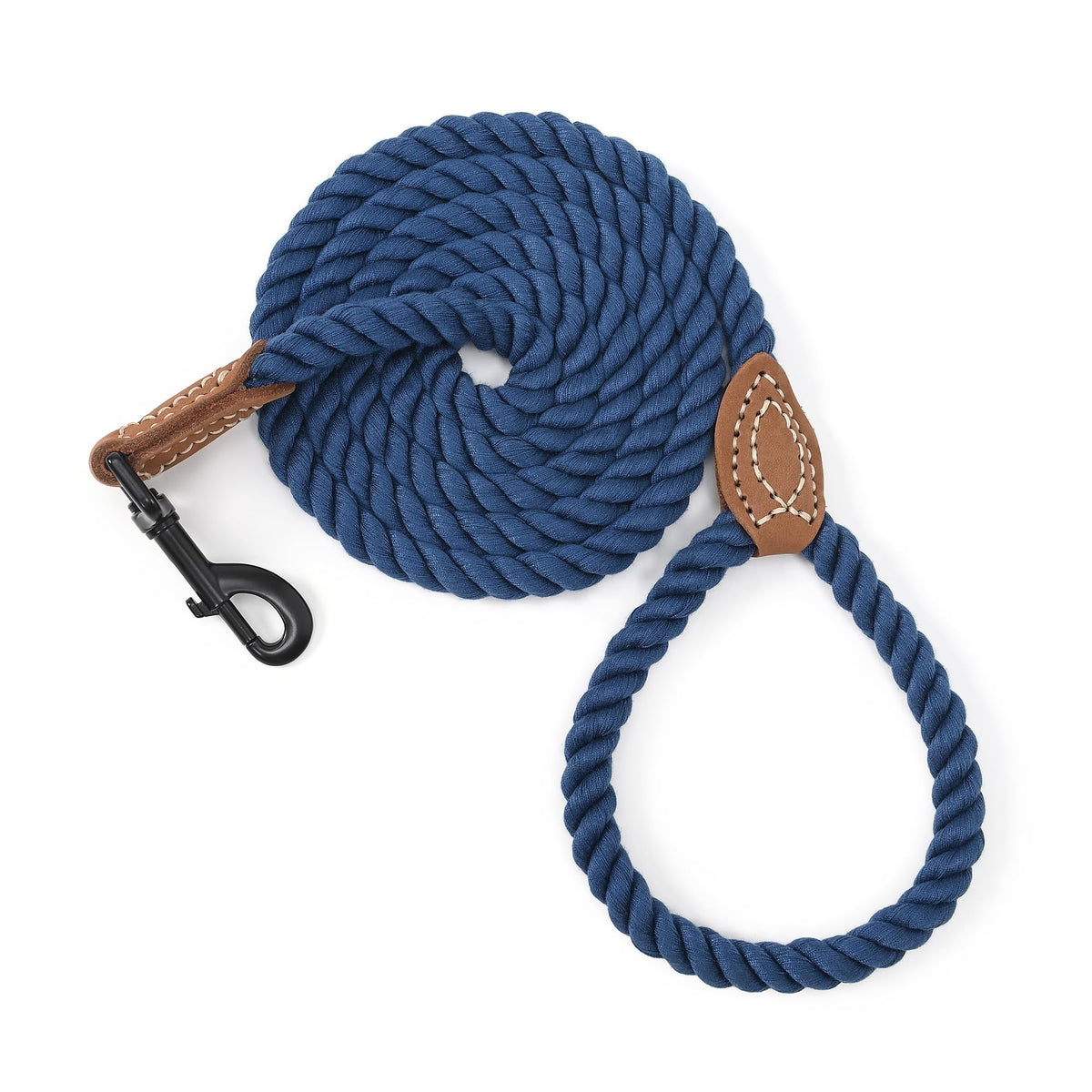 Mile High Life Dog Leash Braided Cotton Rope with Leather-Reinforced Ends