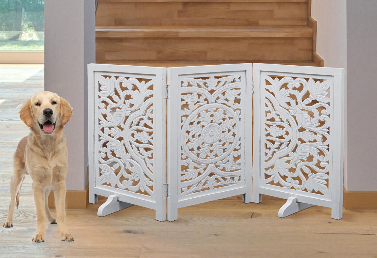 Freestanding Wood Pet Gate, 4-Panel, 56x28
