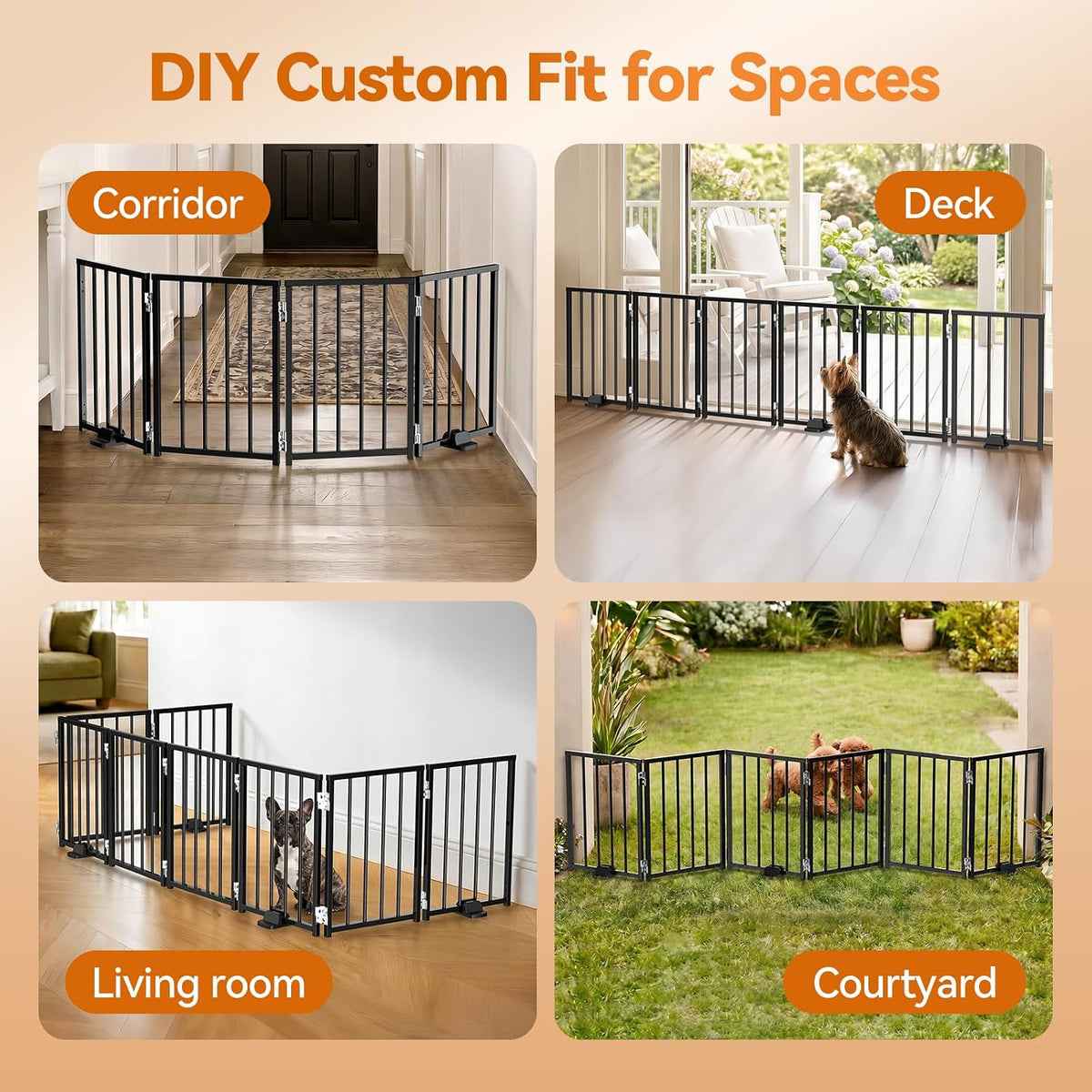 BFNN Small Dog Gate Indoor, Up to 48" W Freestanding Pet/Puppy Fence, Black