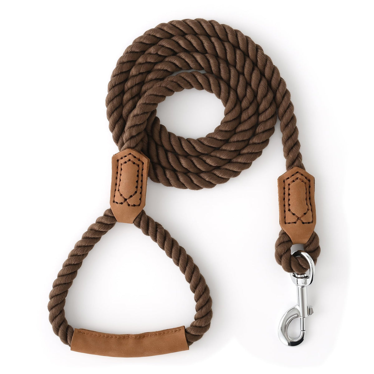 Mile High Life Dog Leash Braided Cotton Rope with Leather-Reinforced Ends