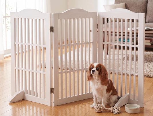 Wooden Freestanding Pet Gate, 3-Panel, 30" Tall, White