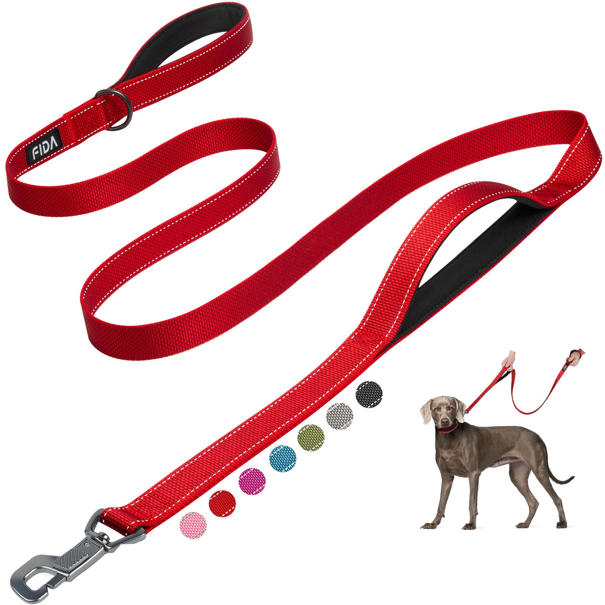 Fida Heavy Duty Dog Leash for Medium Large Dogs, 5 FT, Dual Padded Handles