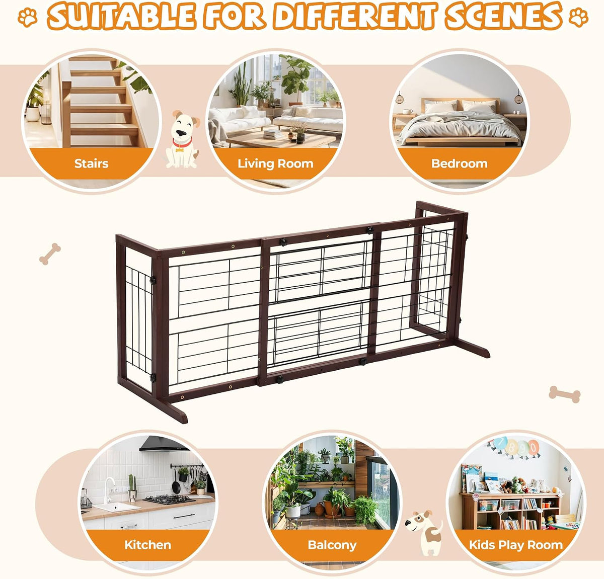 Coziwow 38-67" Freestanding Adjustable Dog Gate, No Drilling, Brown