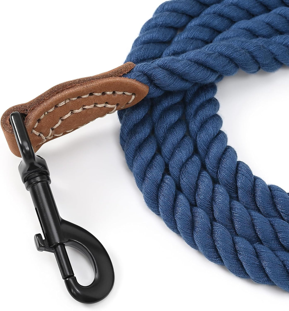Mile High Life Dog Leash Braided Cotton Rope with Leather-Reinforced Ends