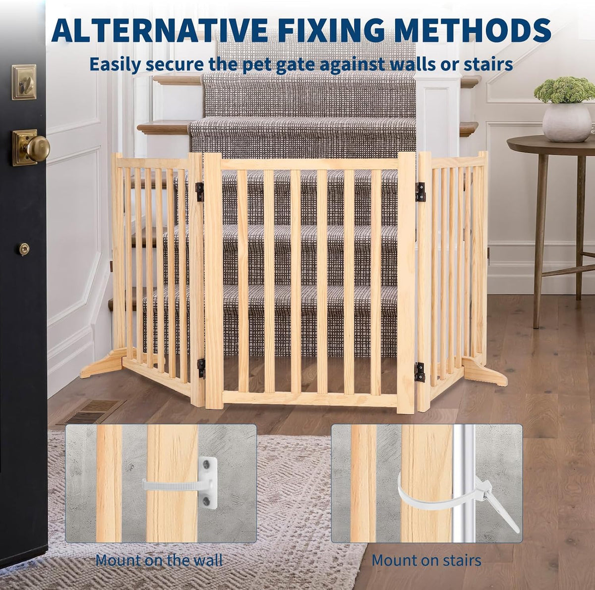 Garvee Foldable Wooden Dog Gate, with Support Feet,3 Panel H:24”
