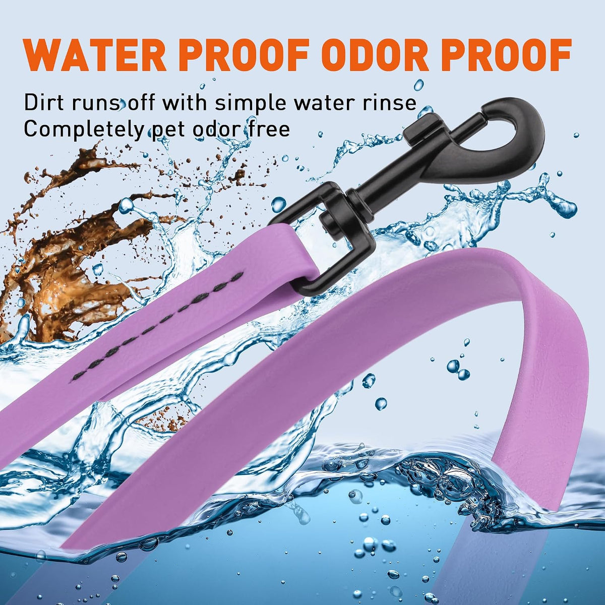 Dogline Biothane Waterproof Dog Leash Strong Coated Nylon Webbing with Black Hardware Odor-Proof Easy to Clean High Performance for Small or Large Dogs Made in USA 4 or 6 ft Lead, Amethyst Purple