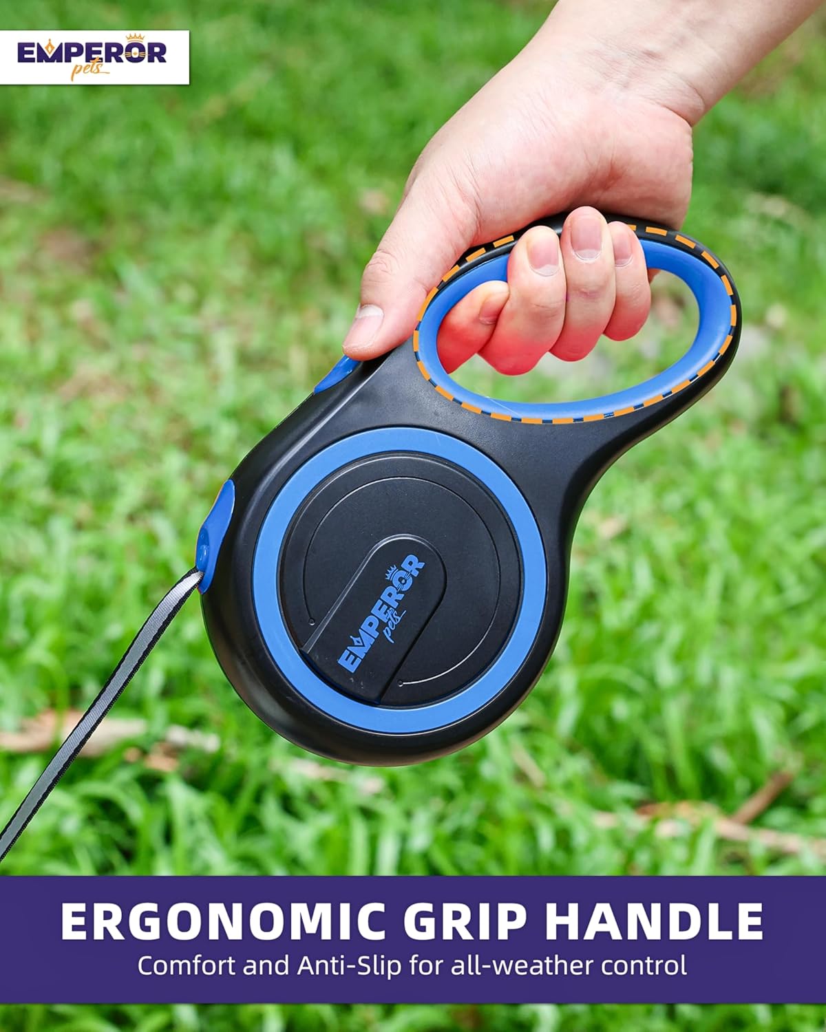 EMPEROR PETS 26.1 ft Retractable Dog Leash, for Dogs 10-110 lbs, Blue