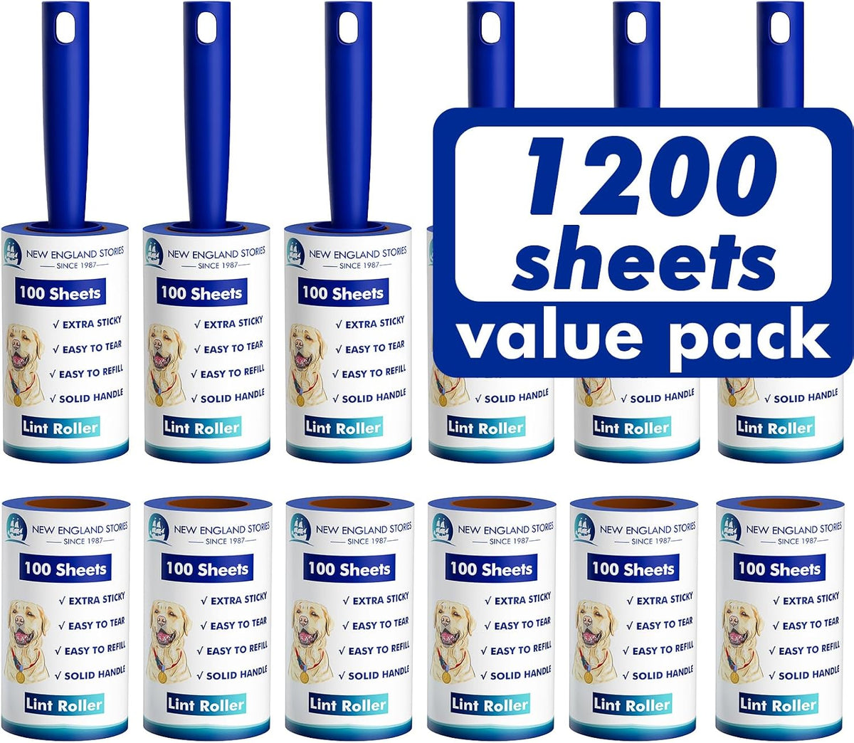 1200 Sheets Lint Roller with 6 Upgraded Handles (6 Rollers + 6 Refill), Mage Value Set Sticky Lint Rollers for Pet Hair, Portable Pet Hair Remover for Clothes, Furniture, Carpet, Dog and Cat