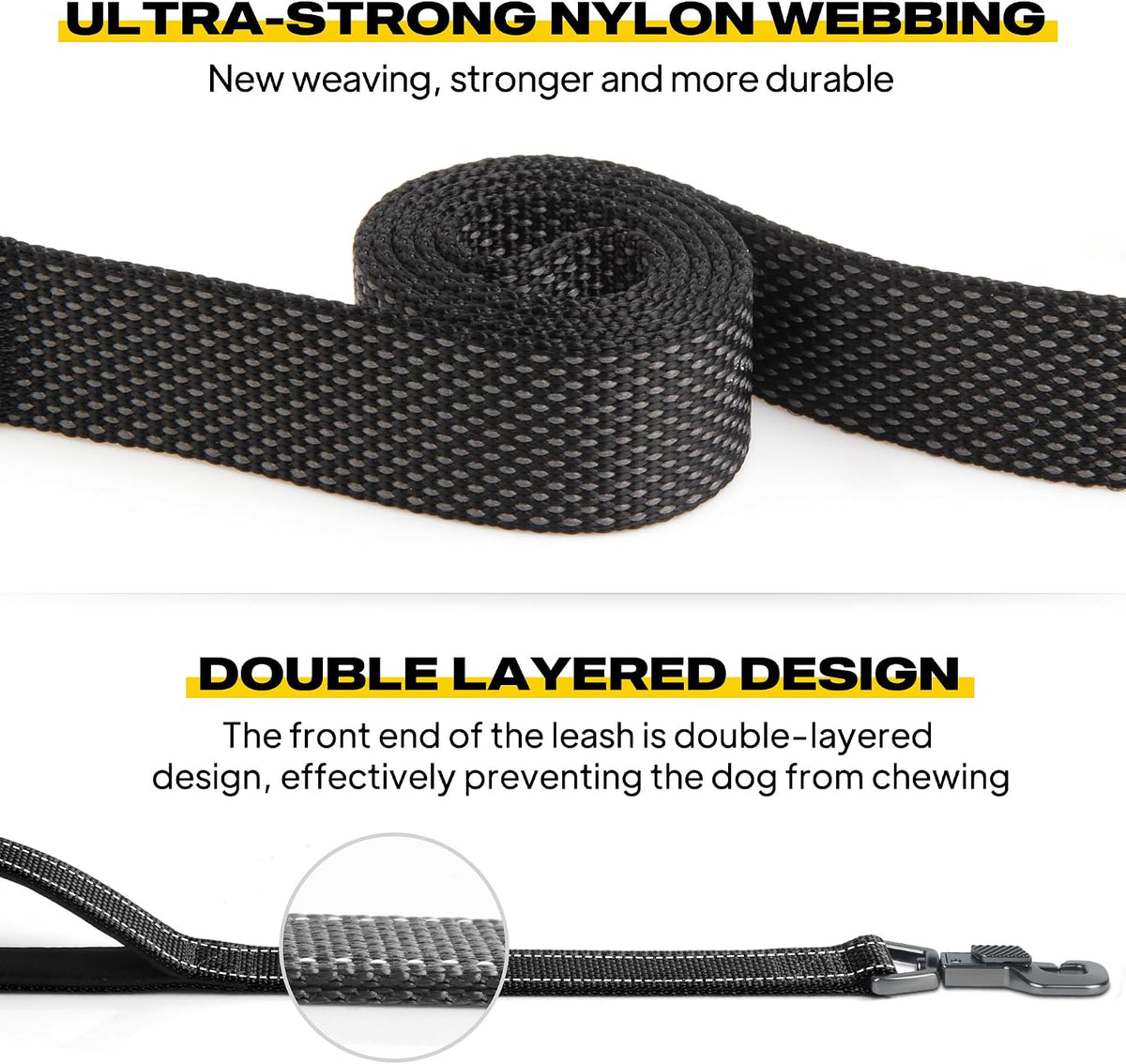 Fida Heavy Duty Dog Leash for Medium Large Dogs, 5 FT, Dual Padded Handles