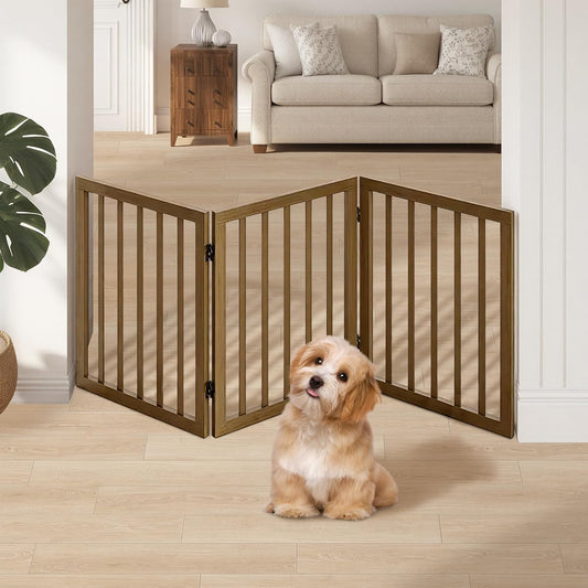 3-Panel Foldable Freestanding Wooden Dog Gate-Indoor Short Puppy Fence for Doorway