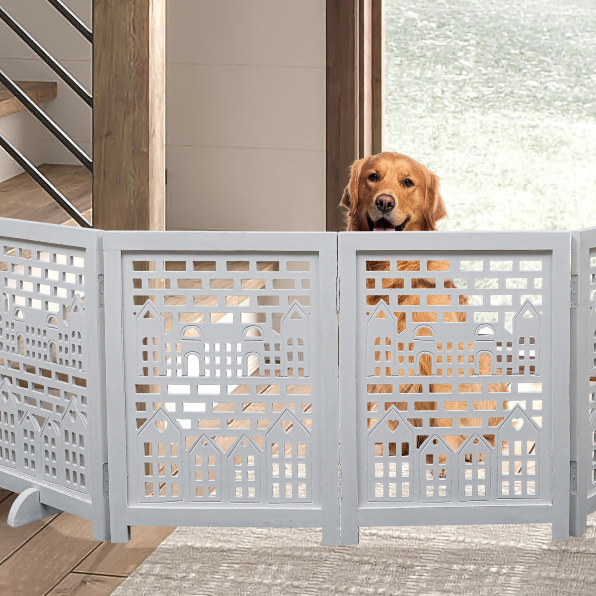 Freestanding Wood Pet Gate, 4-Panel, 56x28