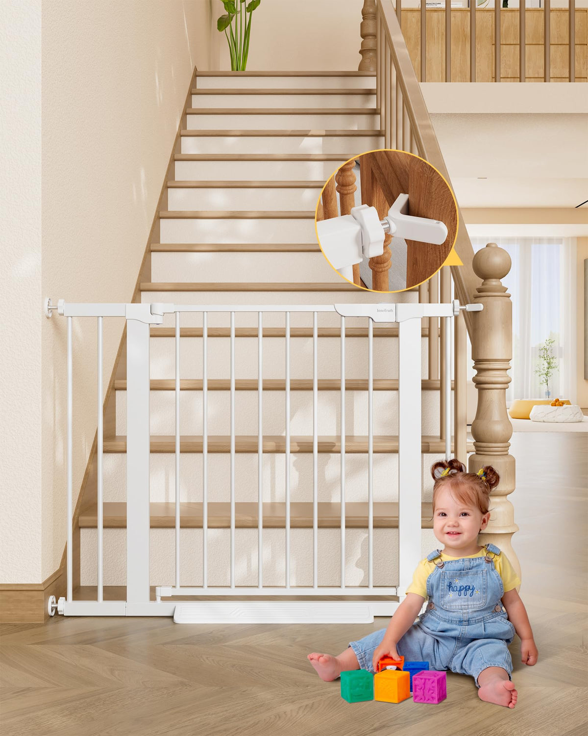 InnoTruth 29.6-39.1 in Wide Baby Gate for Stairs and Doorways, Brown