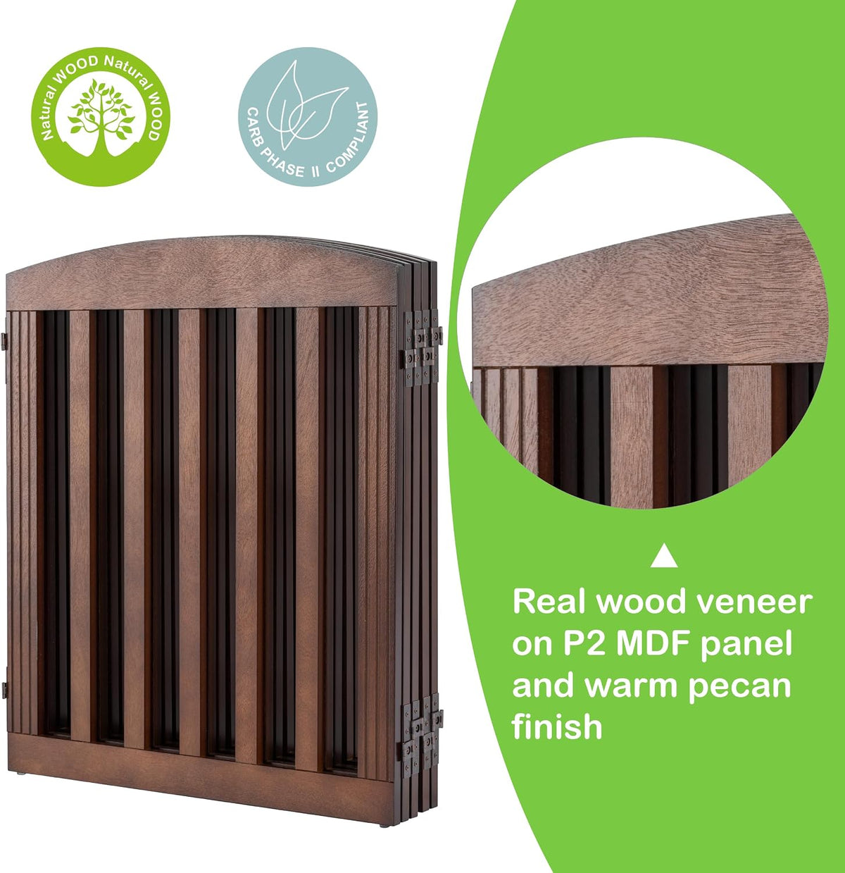 SPIRICH Wooden Freestanding Foldable Dog Gate, 120" Extra Wide 28" Tall