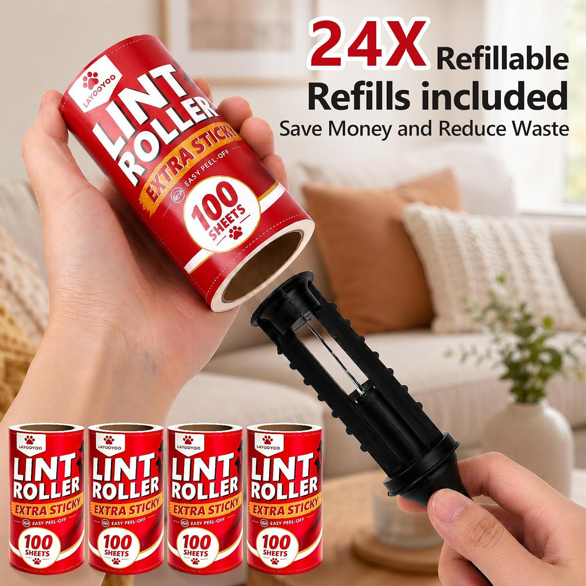 2400 Sheets Lint Roller Extra Sticky Lint Remover for Pet Hair