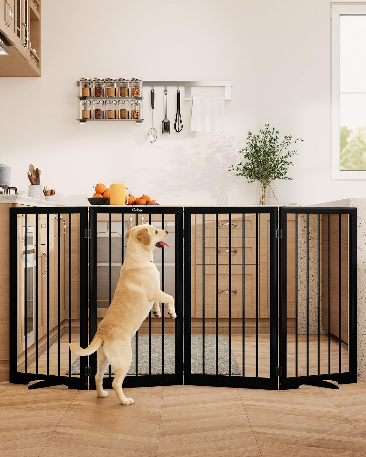 Free Standing Dog Gate Indoor, Foldable Dog Gate for Stairs Doorways