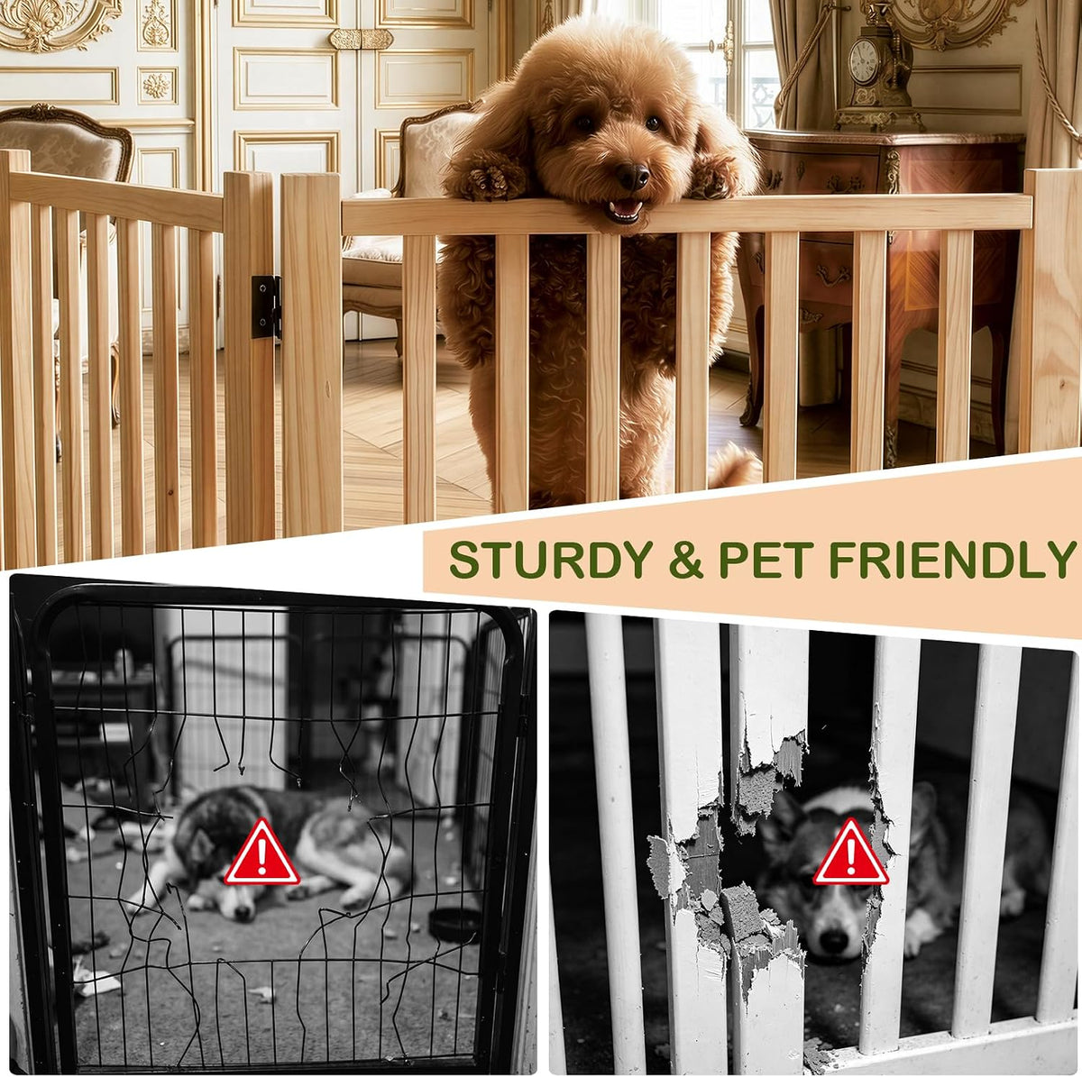 Wooden Freestanding Dog Gates Indoor- 23" Height 2 Panels