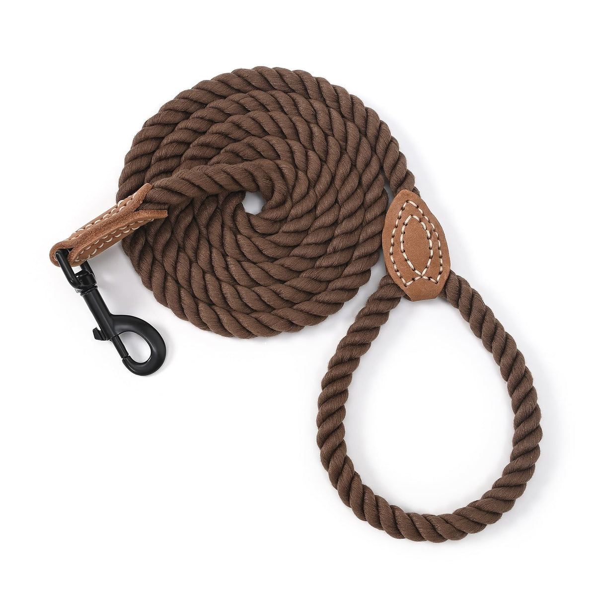 Mile High Life Dog Leash Braided Cotton Rope with Leather-Reinforced Ends
