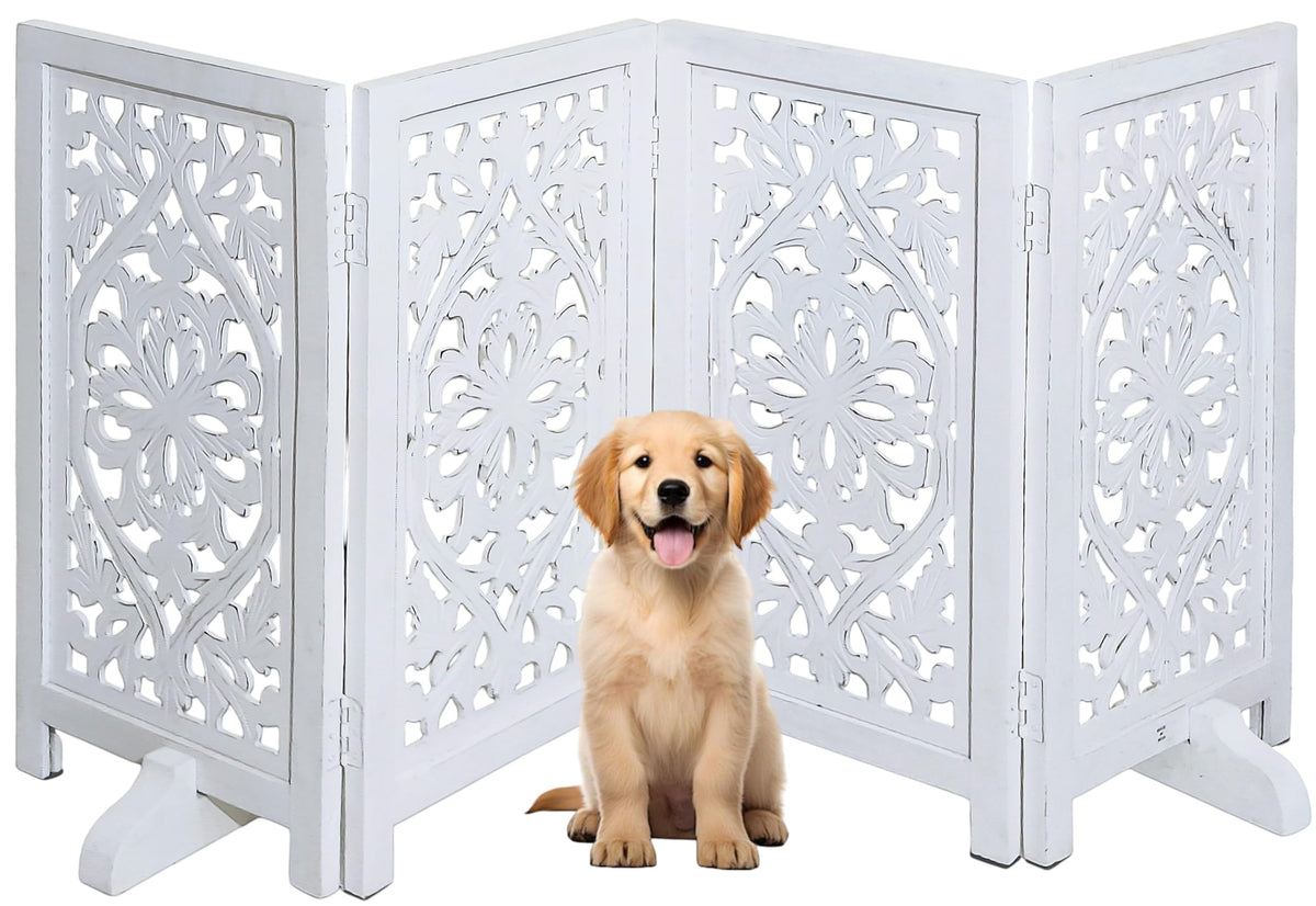 Freestanding Wood Pet Gate, 4-Panel, 56x28