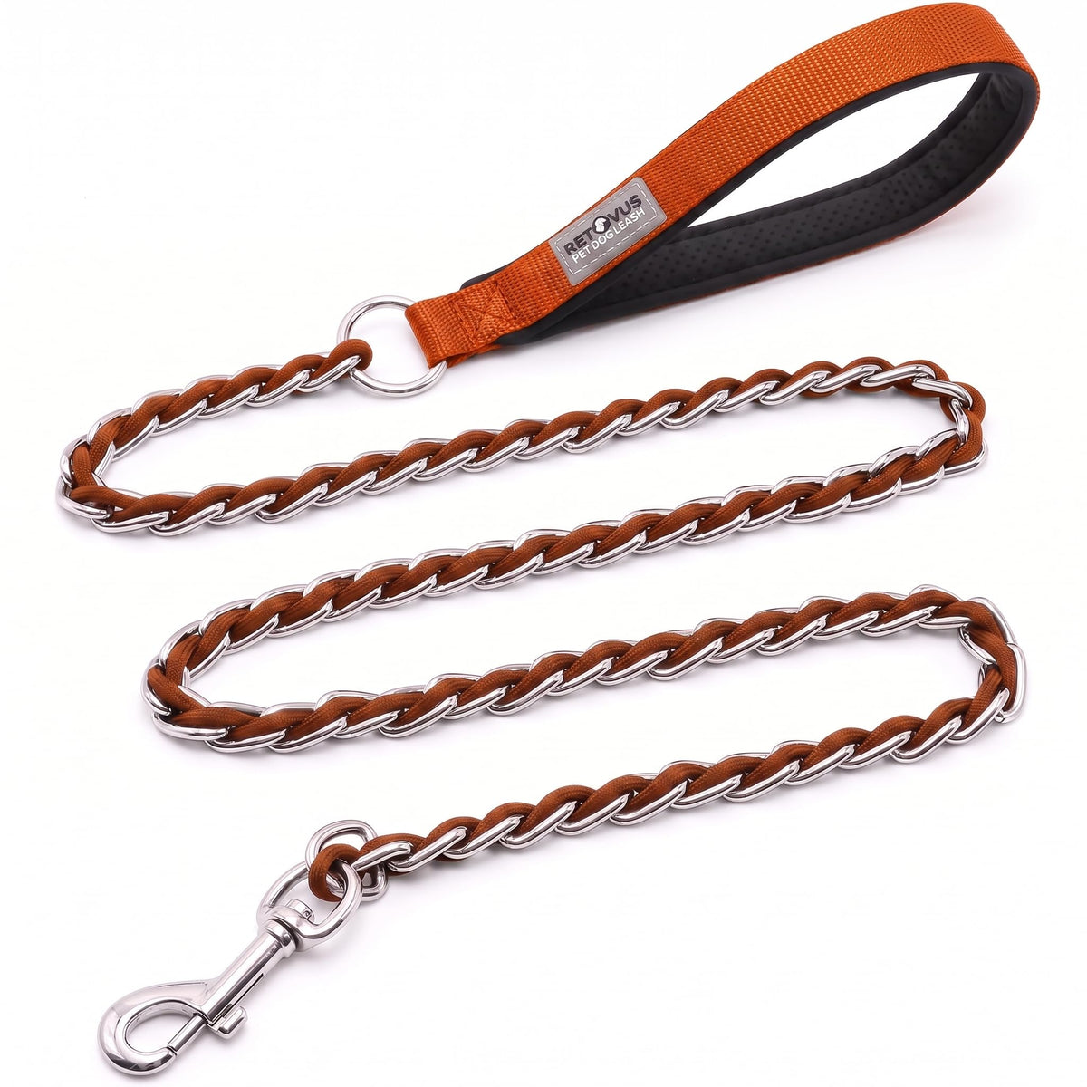Chain Dog Leash, Bite-Proof Metal Leash, with Padded Handle，Black