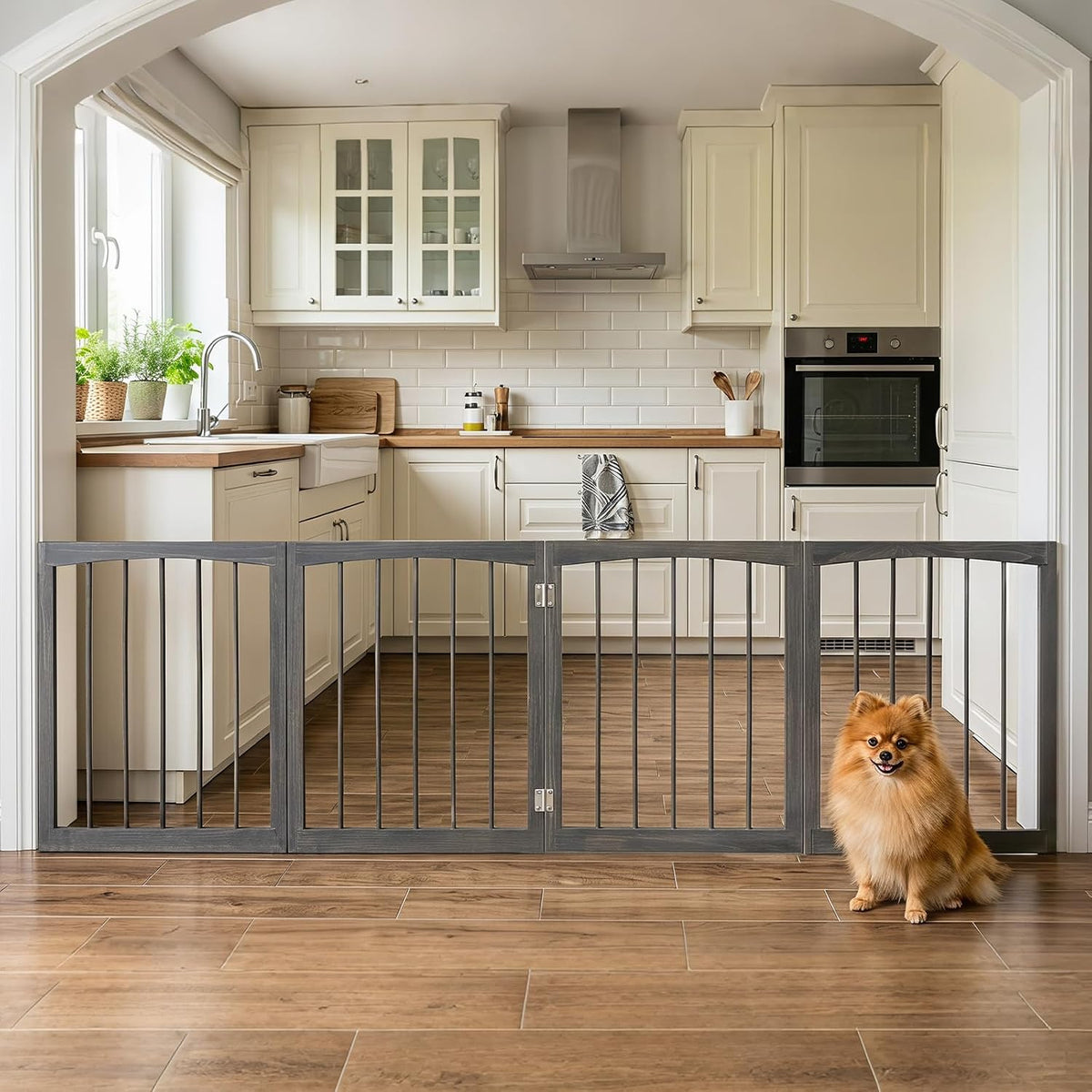 PETSITE 4-Panel Wooden Pet Gate, Free Standing 30-inch Foldable Dog Gate