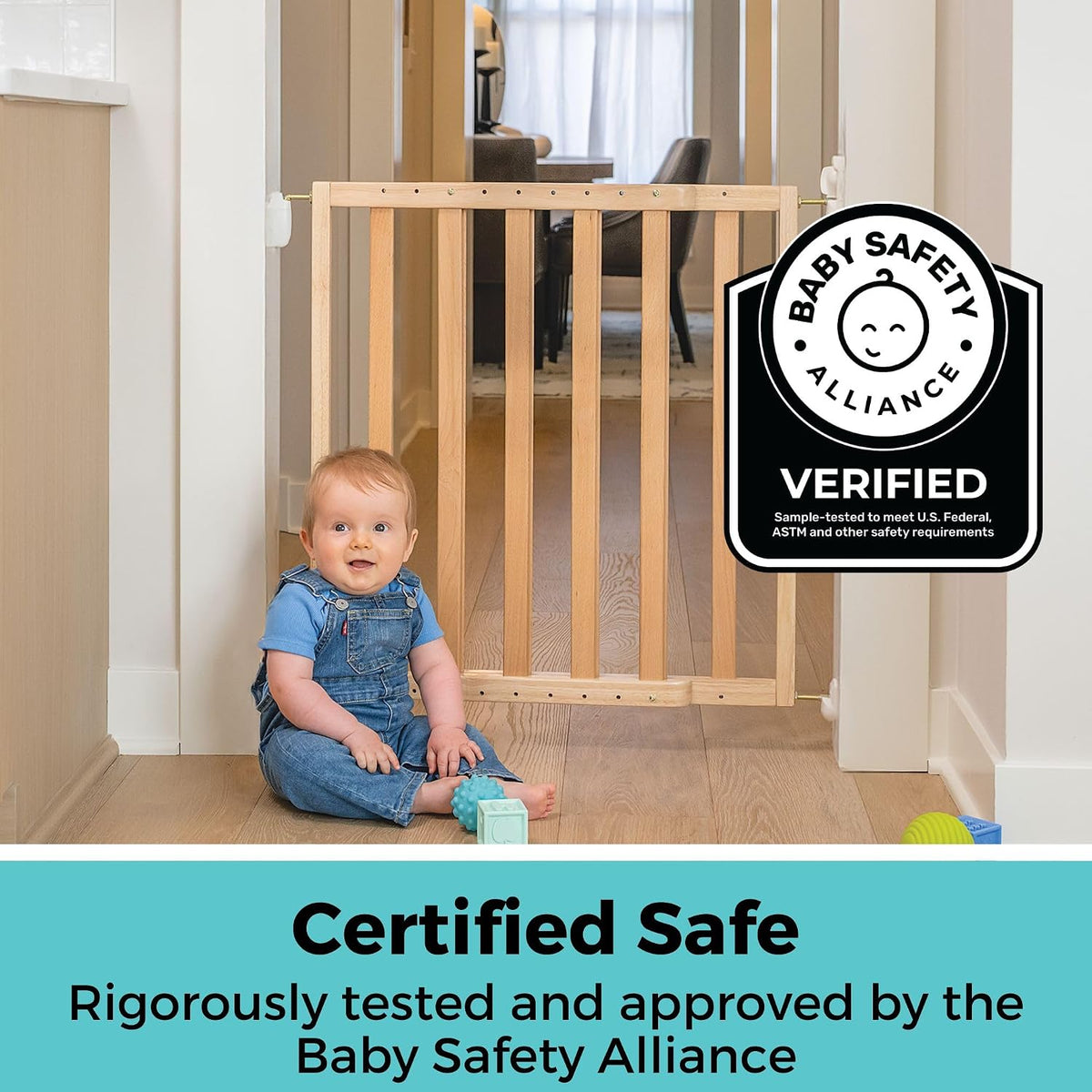 Toddleroo LuxeCraft Wood Baby Gate; 25.25"-39.25" Wide, 30" Tall, Natural