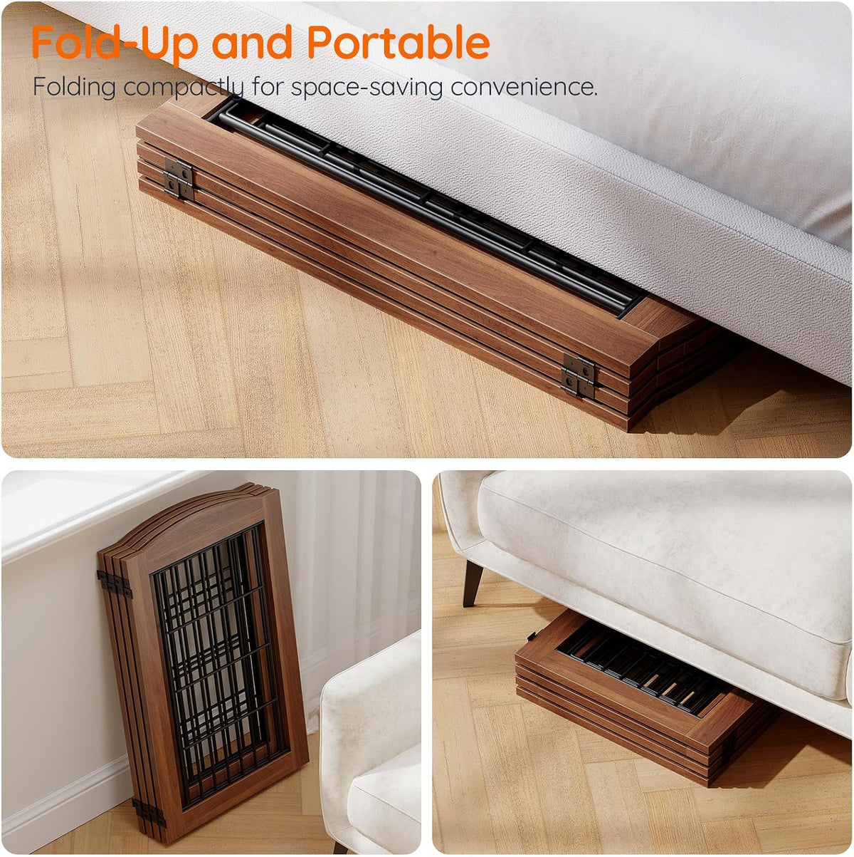 HOOBRO 4 Panels Dog Gate Indoor with Door, 32.7'' Tall Freestanding Pet Gate with 2 Support Feet, Foldable Dog Fence for Doorways, Stairs, Wooden Pet Puppy Safety Fence, Walnut BH86PP03N1