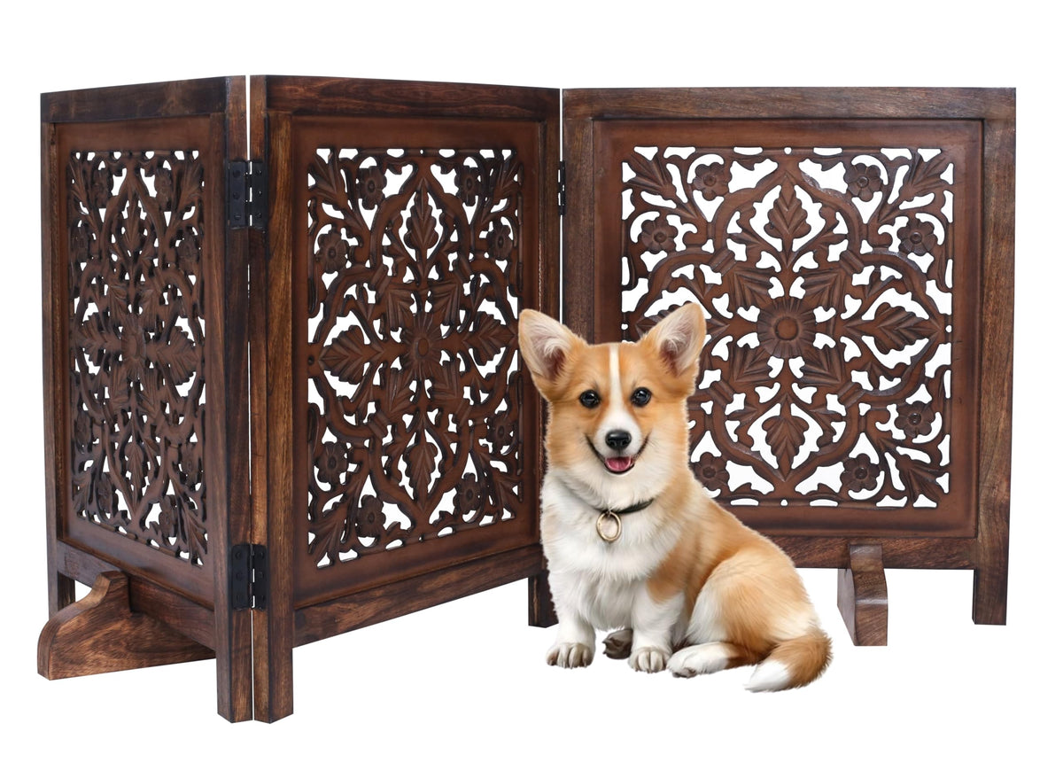 Dog Gate Freestanding 60x24, Burnt Daisy, Folding 3 Panel